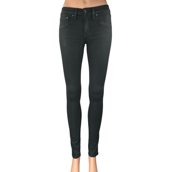 Rag & Bone Black Coated Mid Rise Skinny Legging Jegging Denim Jeans Size 24 - Picture 1 of 6